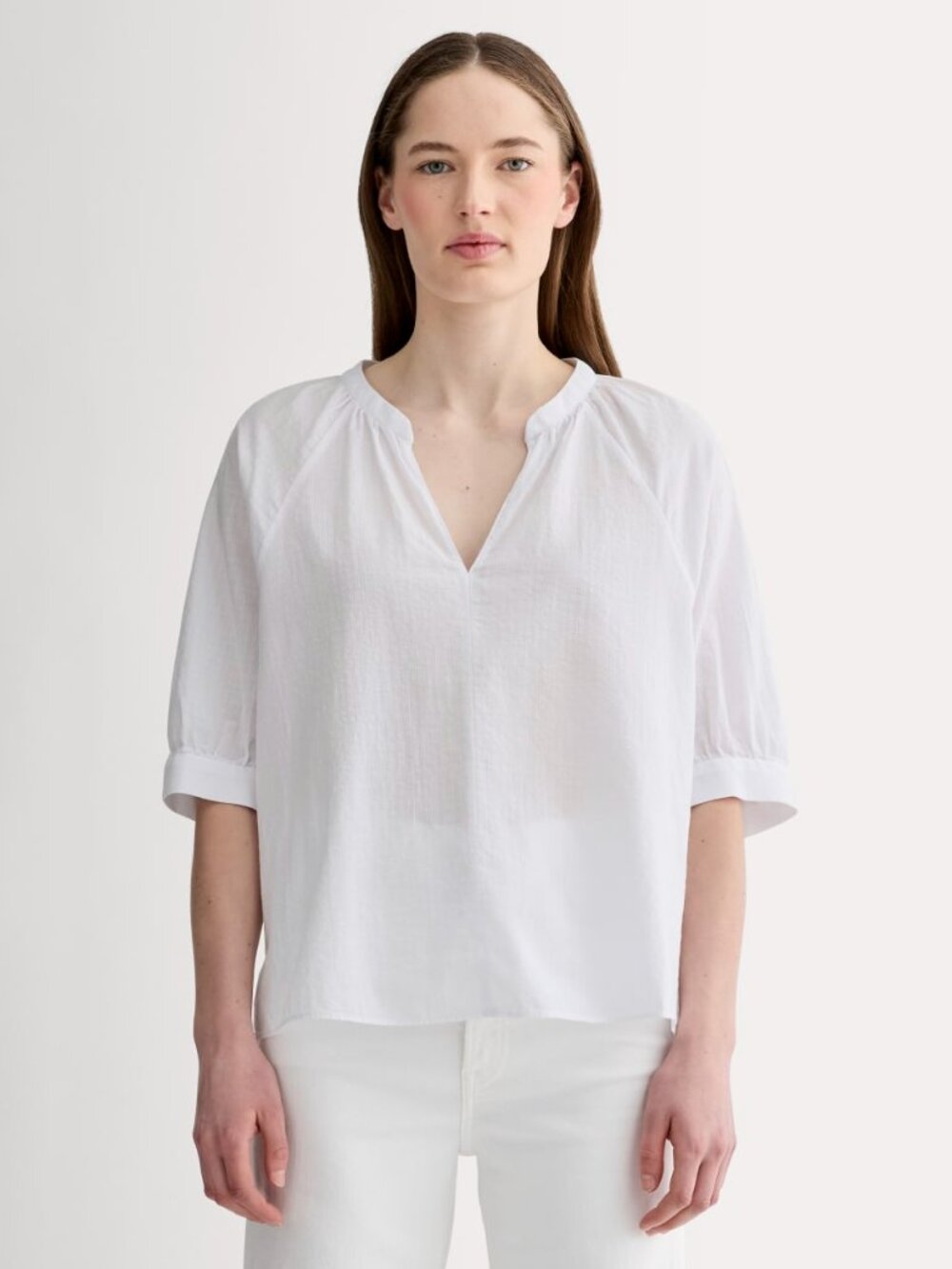 Everlane Gauze Gathered Top in White, Size Small, Cotton
